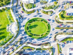 An ariel view of a Florida roundabout.