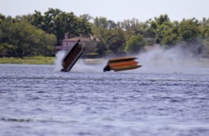 Two race boats after a crash