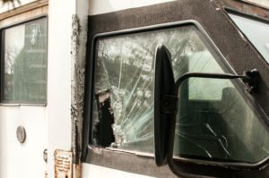 broken glass side of armored truck