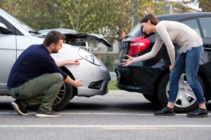 two drivers argue after a collision