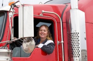 woman drives a semi truck
