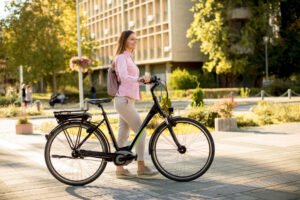 woman with shared city bike